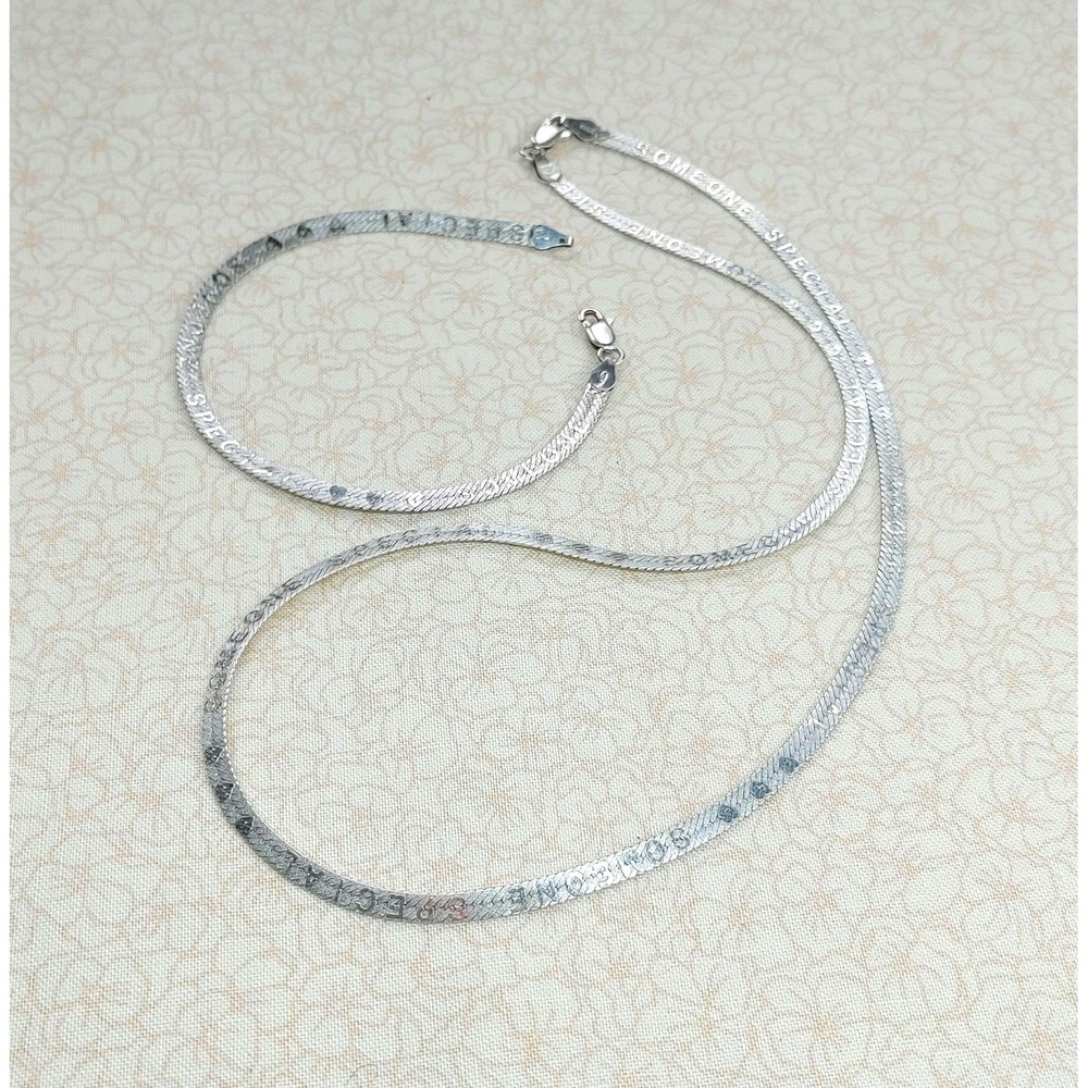 Vintage Sterling Silver Necklace Bracelet Set, Reversible, Someone Special